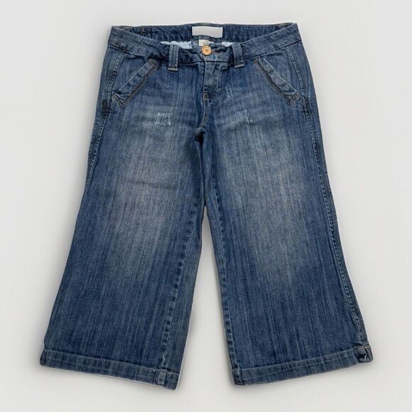 Maurices Jeans Juniors 5/6 Low Rise Wide Skimmer Blue Distress Measures 31 x 19 - Picture 1 of 8